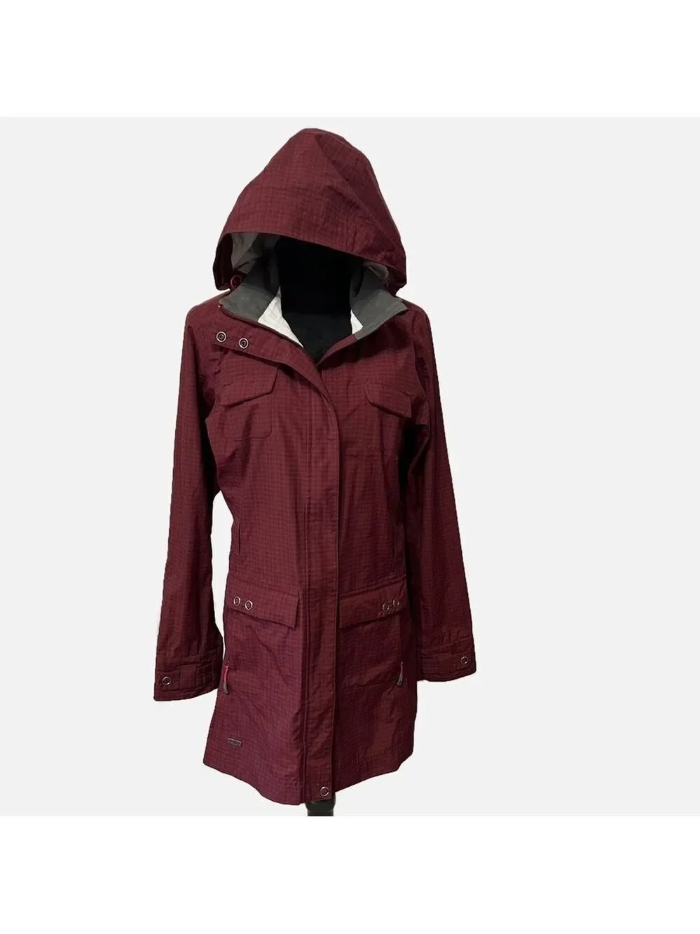 Outdoor Research Women’s Trench Raincoat Hood Pockets Nylon SML Burgundy No Belt